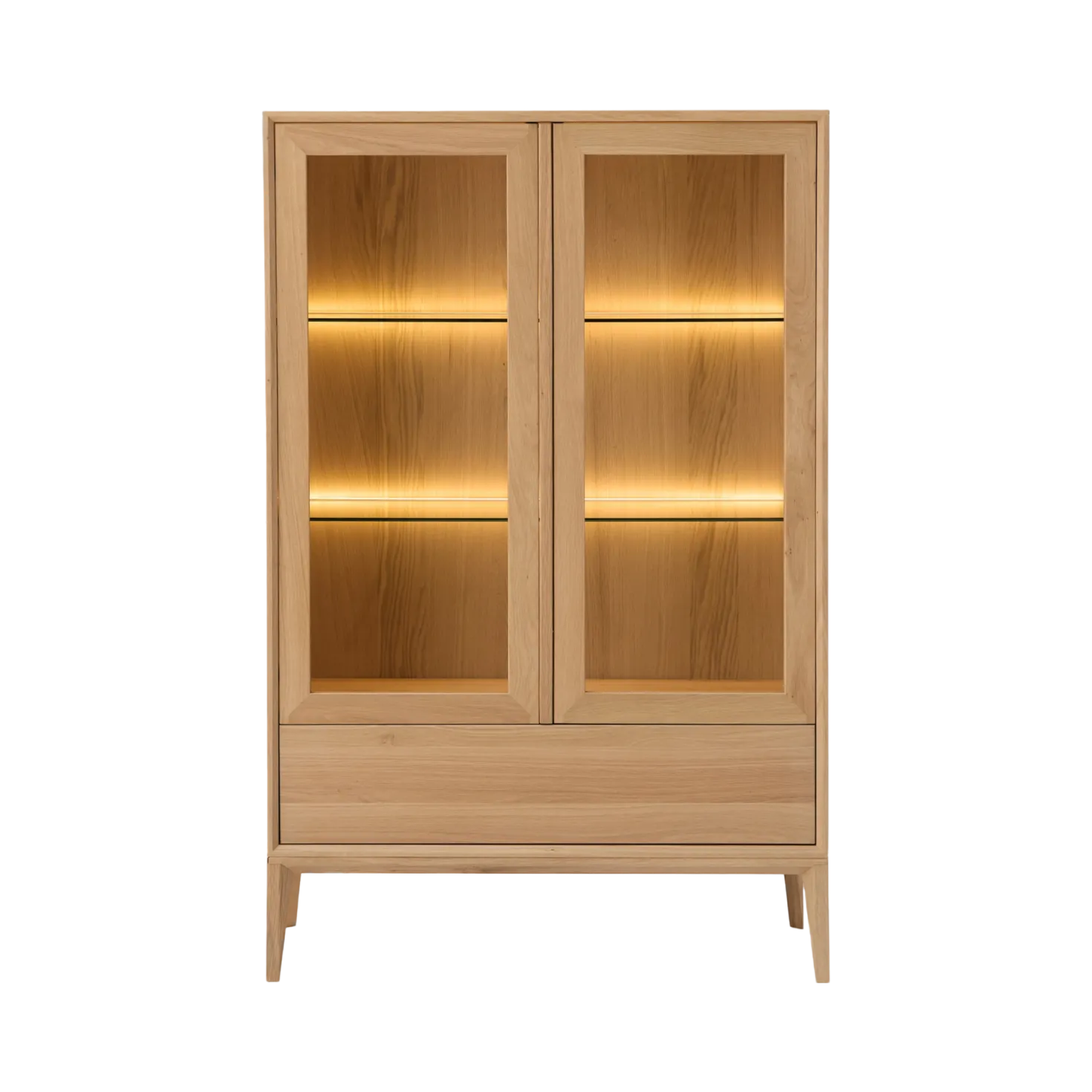 Meuble vitrine led chêne massif 2 portes 1 tiroir Charles