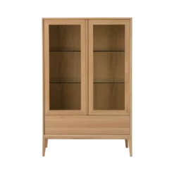 Meuble vitrine led chêne massif 2 portes 1 tiroir Charles