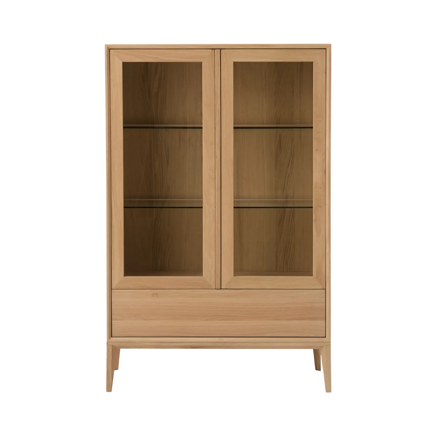 Meuble vitrine led chêne massif 2 portes 1 tiroir Charles