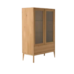 Meuble vitrine led chêne massif 2 portes 1 tiroir Charles