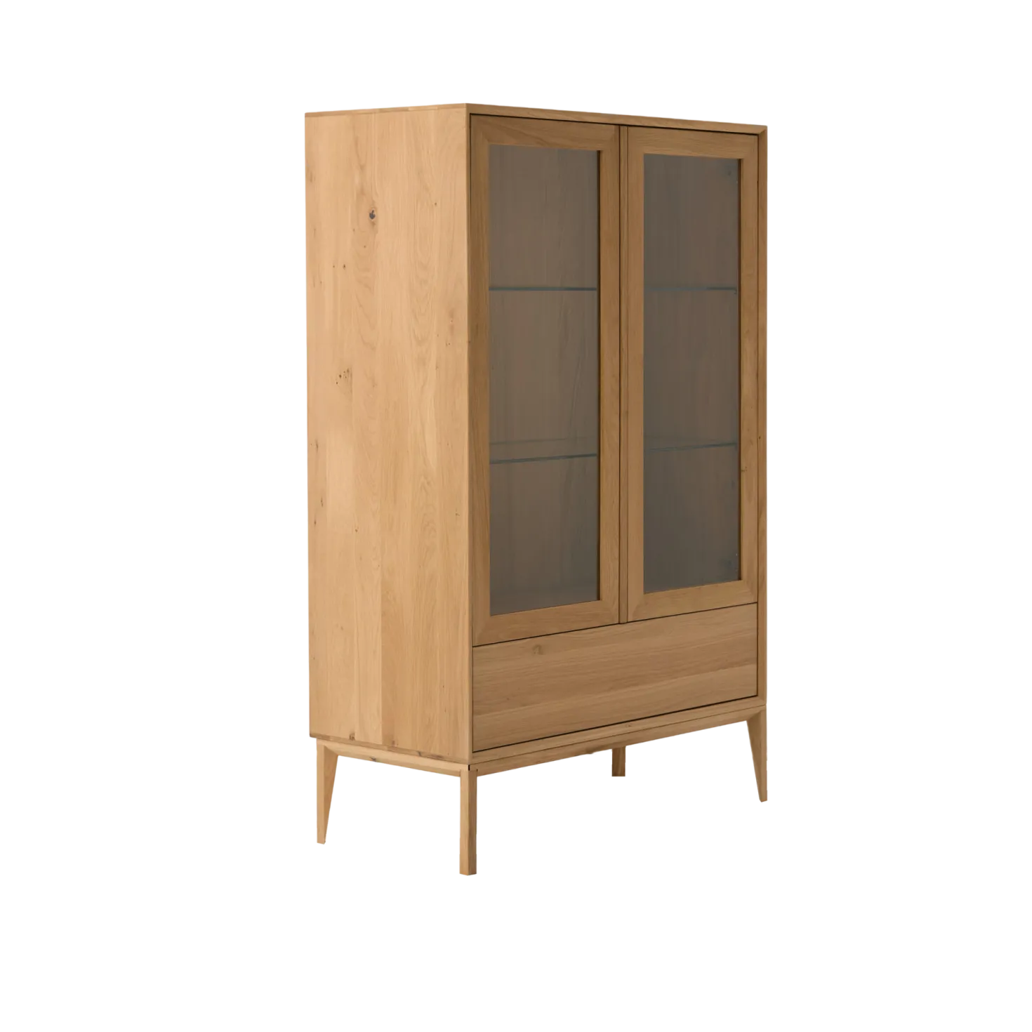 Meuble vitrine led chêne massif 2 portes 1 tiroir Charles