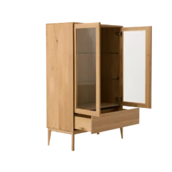 Meuble vitrine led chêne massif 2 portes 1 tiroir Charles
