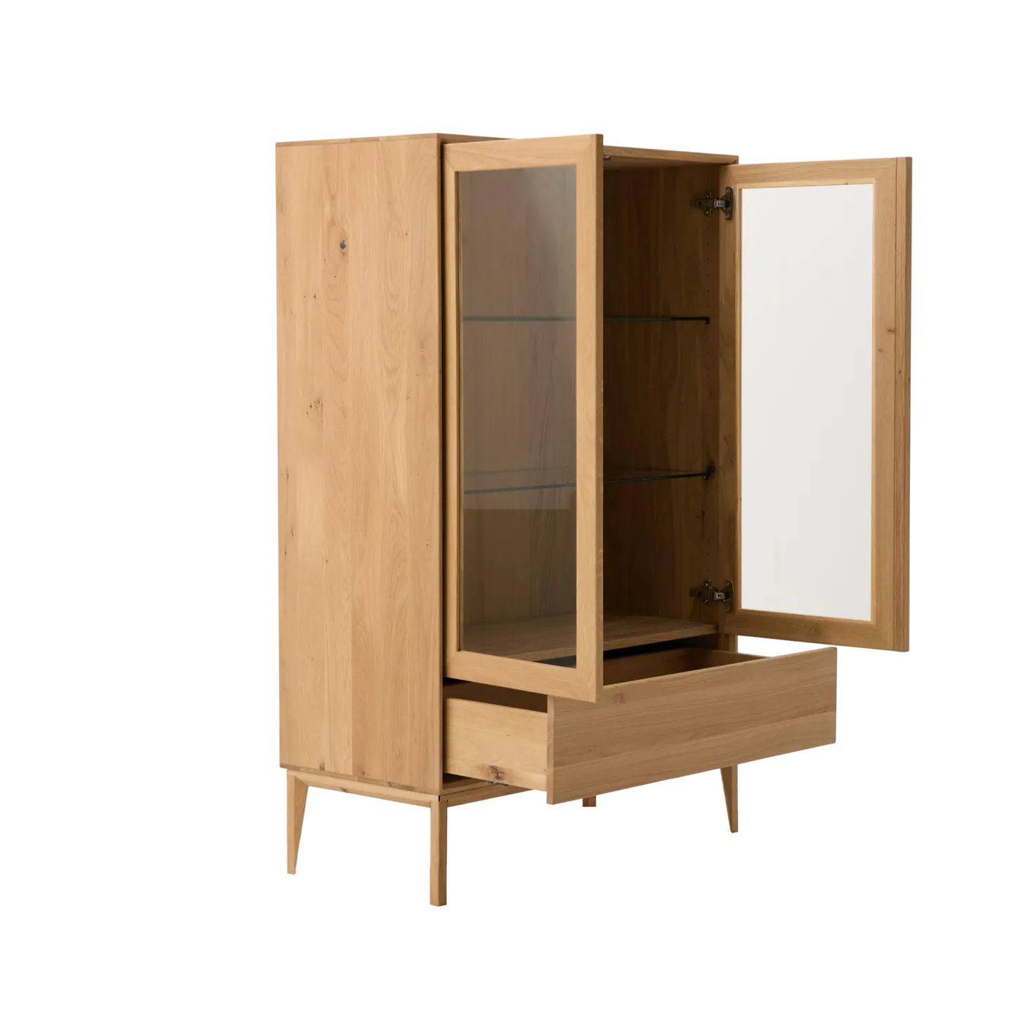 Meuble vitrine led chêne massif 2 portes 1 tiroir Charles