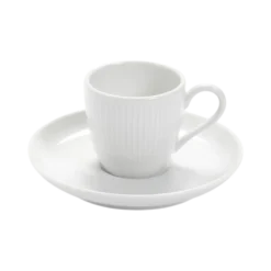PILLIVUYT Lot de 6 Tasses à café et soucoupes en porcelaine Plissé