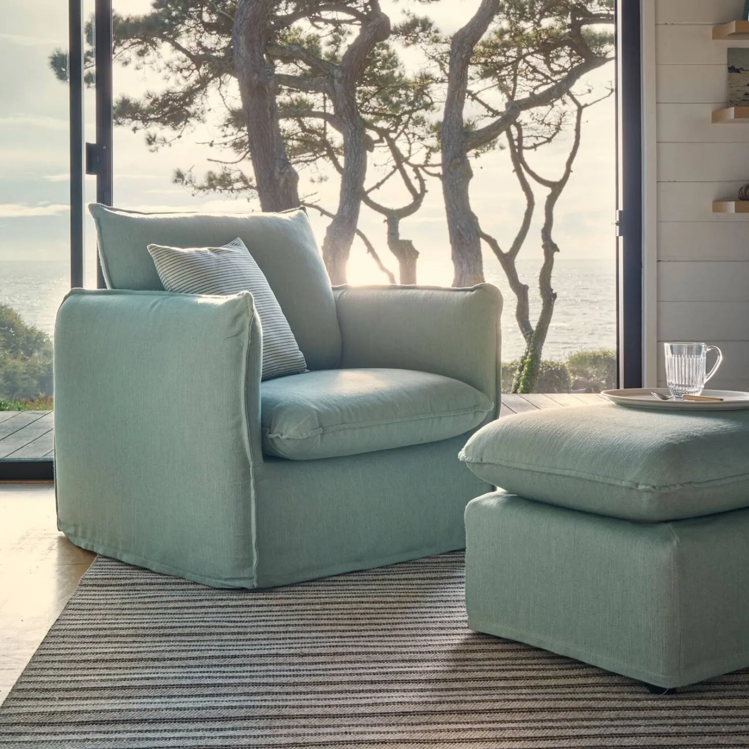Pouf tissu effet lin Orphée