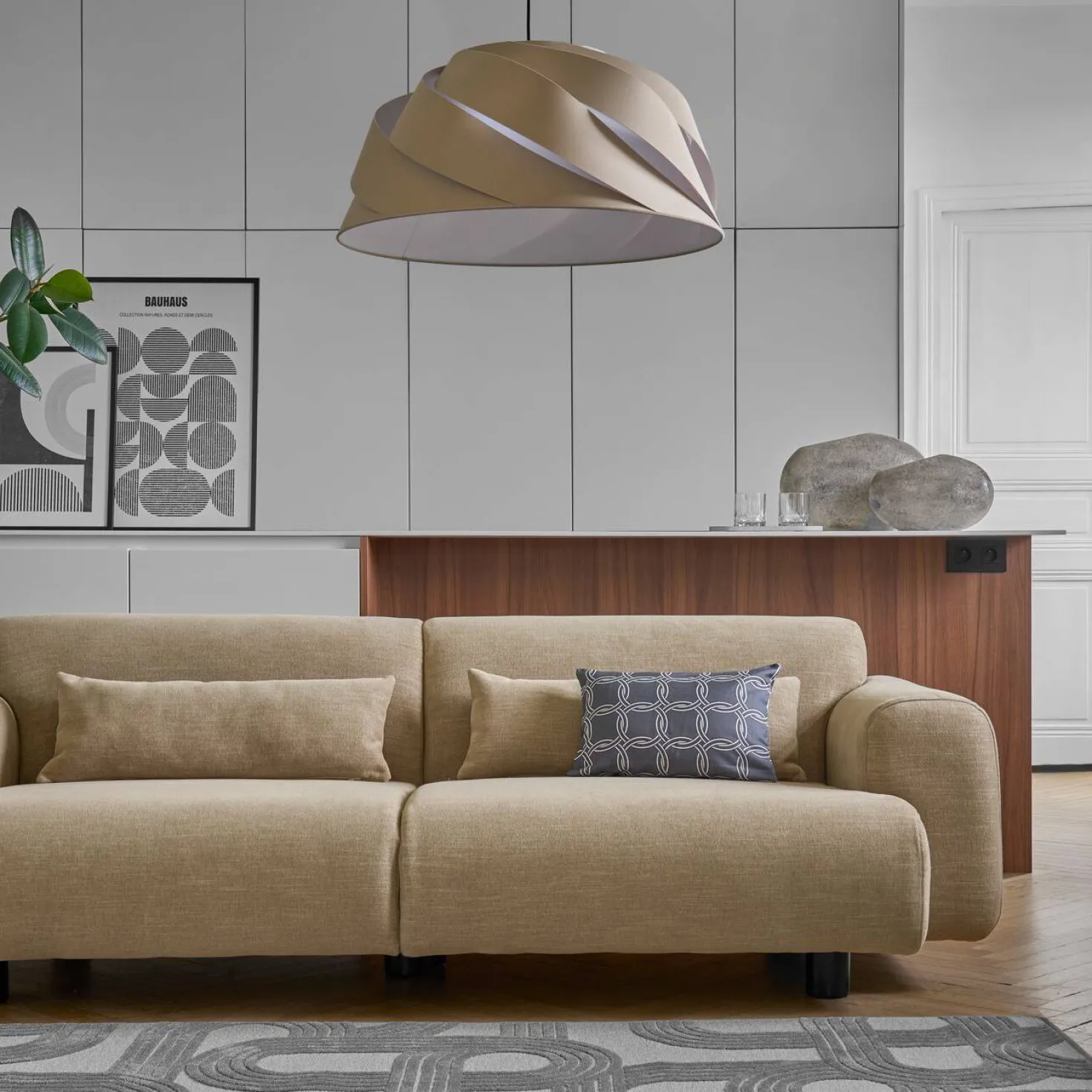 Suspension tissu torsadée beige Samantha
