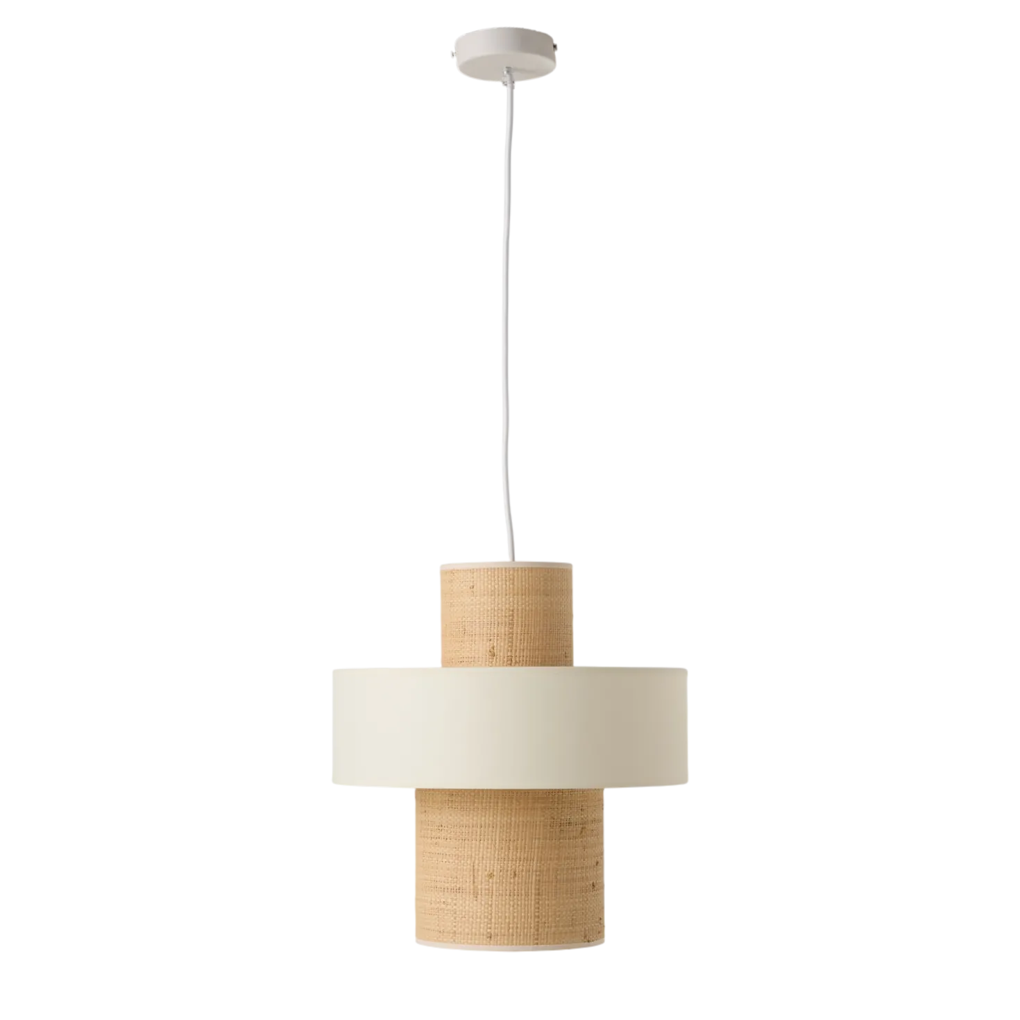Suspension tube jute naturelle et blanc Solange