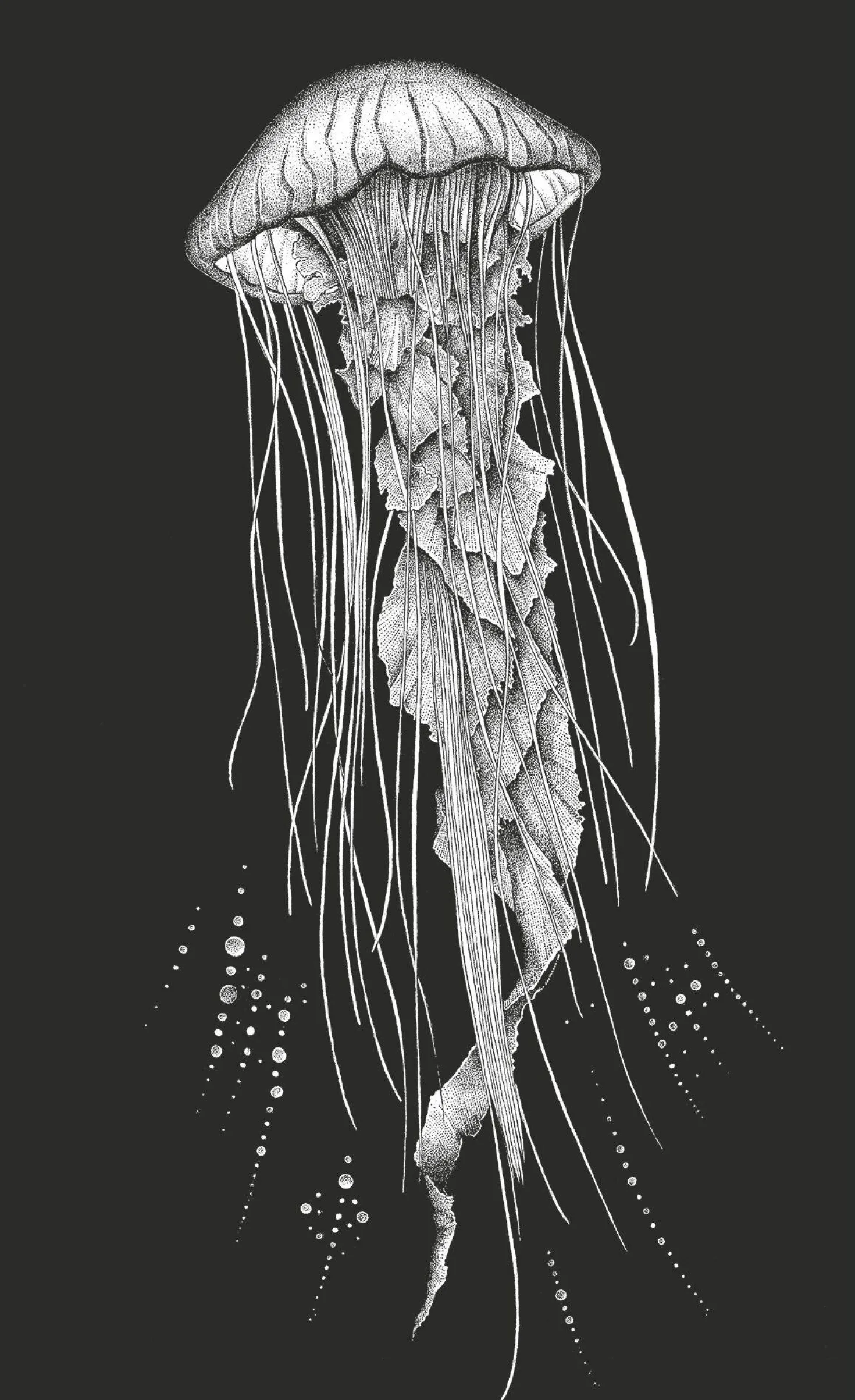 Tableau Méduse fond noir impression papier lin 30 x 50 cm BY THE INK©
