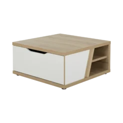 Table basse carrée décor bois et blanc avec tiroir Gustave