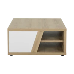 Table basse carrée décor bois et blanc avec tiroir Gustave