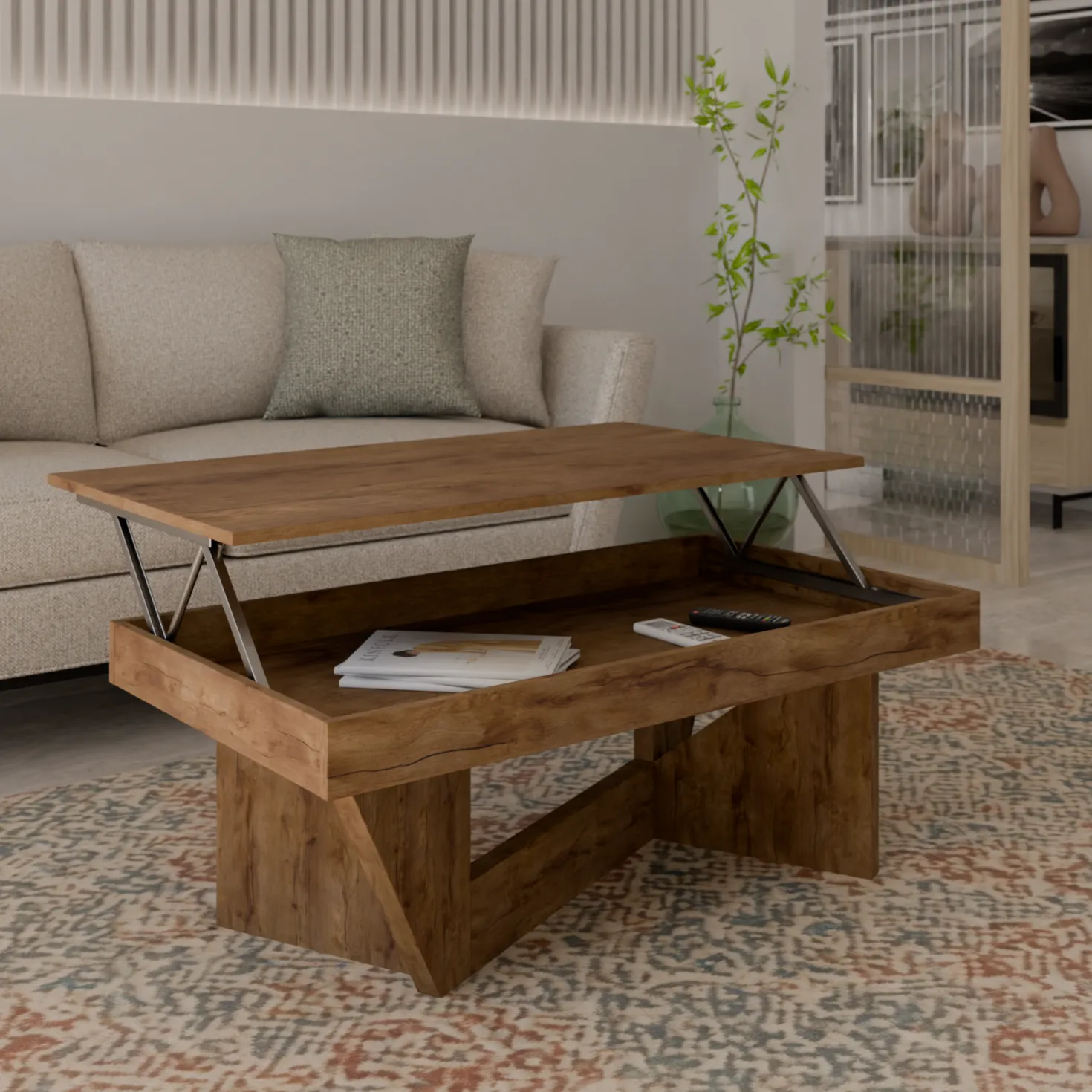 Table basse relevable décor bois Gabriela