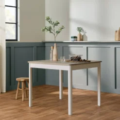 Table à manger carrée décor bois et blanc 2 à 4 personnes Adeline