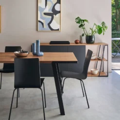 Table à manger rectangulaire bois pieds métal noir 6 personnes Drift