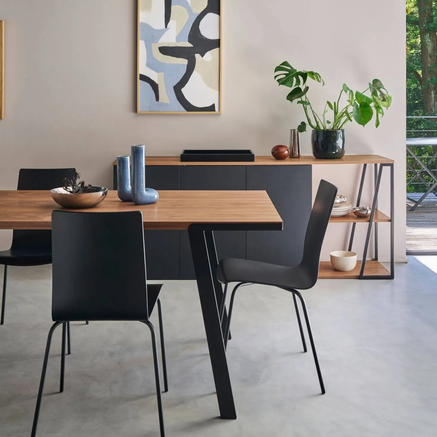 Table à manger rectangulaire bois pieds métal noir 6 personnes Drift