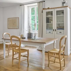 Table à manger rectangulaire extensible bois et blanc 6 à 10 personnes Apolline