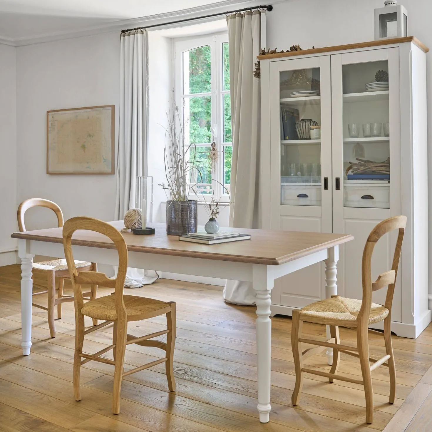 Table à manger rectangulaire extensible bois et blanc 6 à 10 personnes Apolline
