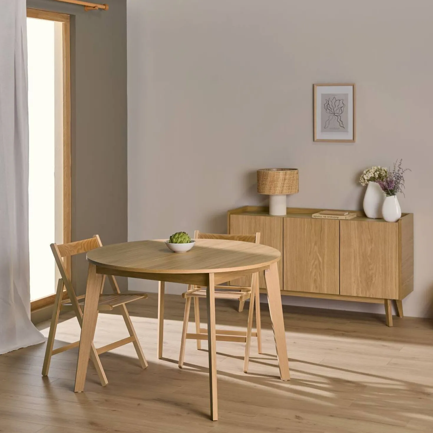 Table à manger ronde extensible bois 4 à 6 personnes Agatha