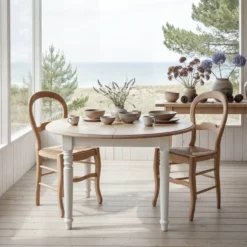 Table à manger ronde extensible blanc et bois 4 à 8 personnes Apolline