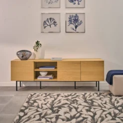 Tapis laine motif végétal Plantain