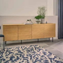 Tapis laine motif végétal Plantain