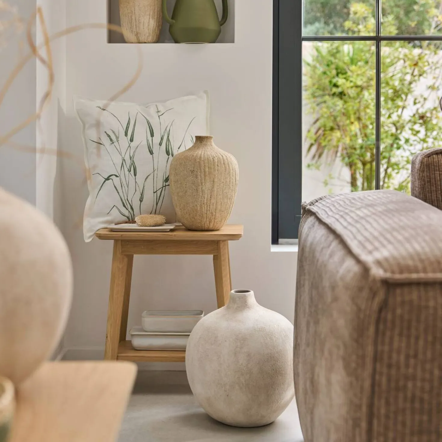 Vase céramique déco texturé beige 27 cm Siméon